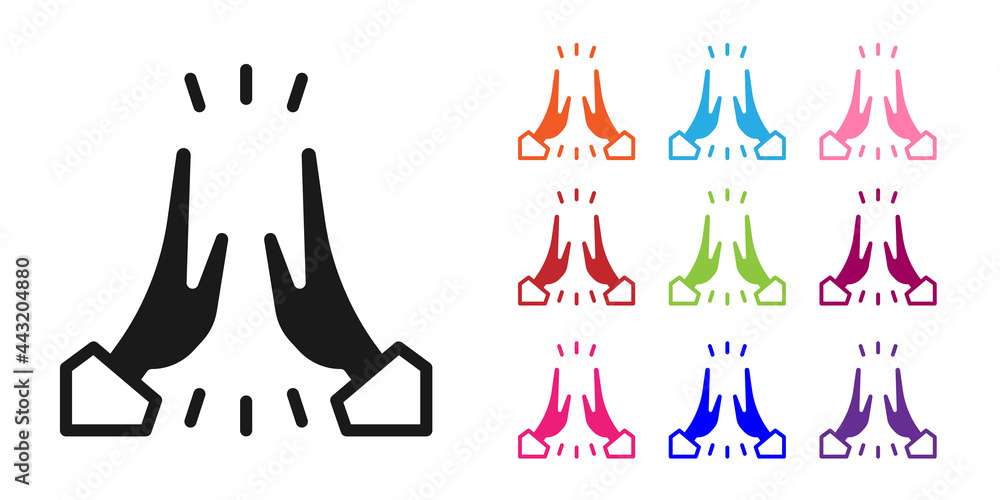 Black Informal greeting icon isolated on white background. Happy people giving high five. Set icons 