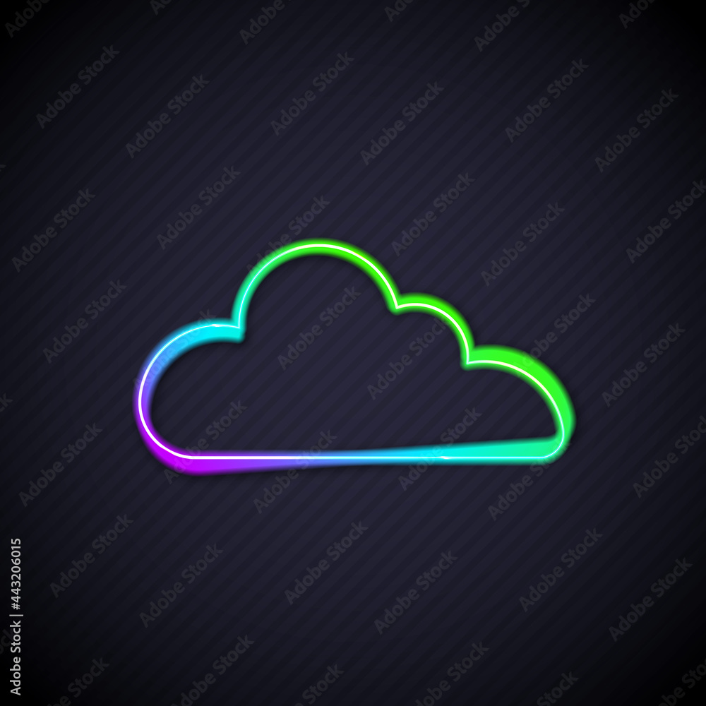 Glowing neon line Cloud icon isolated on black background. Vector