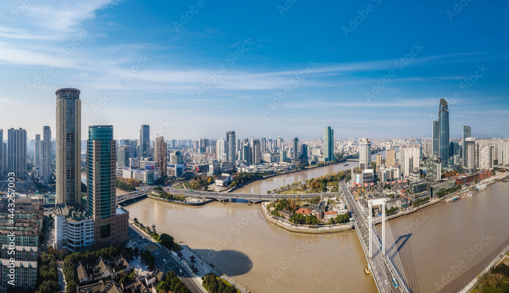 航拍宁波城市建筑景观天际线