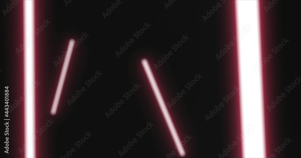 Pulsating red neon strip lights floating on a black background