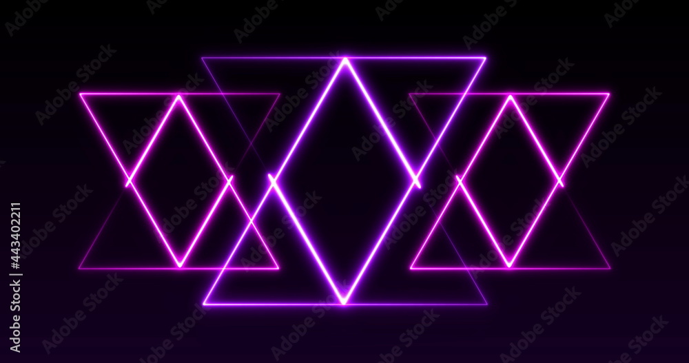 Image of pink to purple formation of triangles glowing on seamless loop