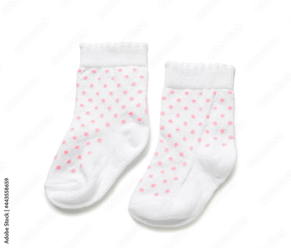 Baby socks on white background