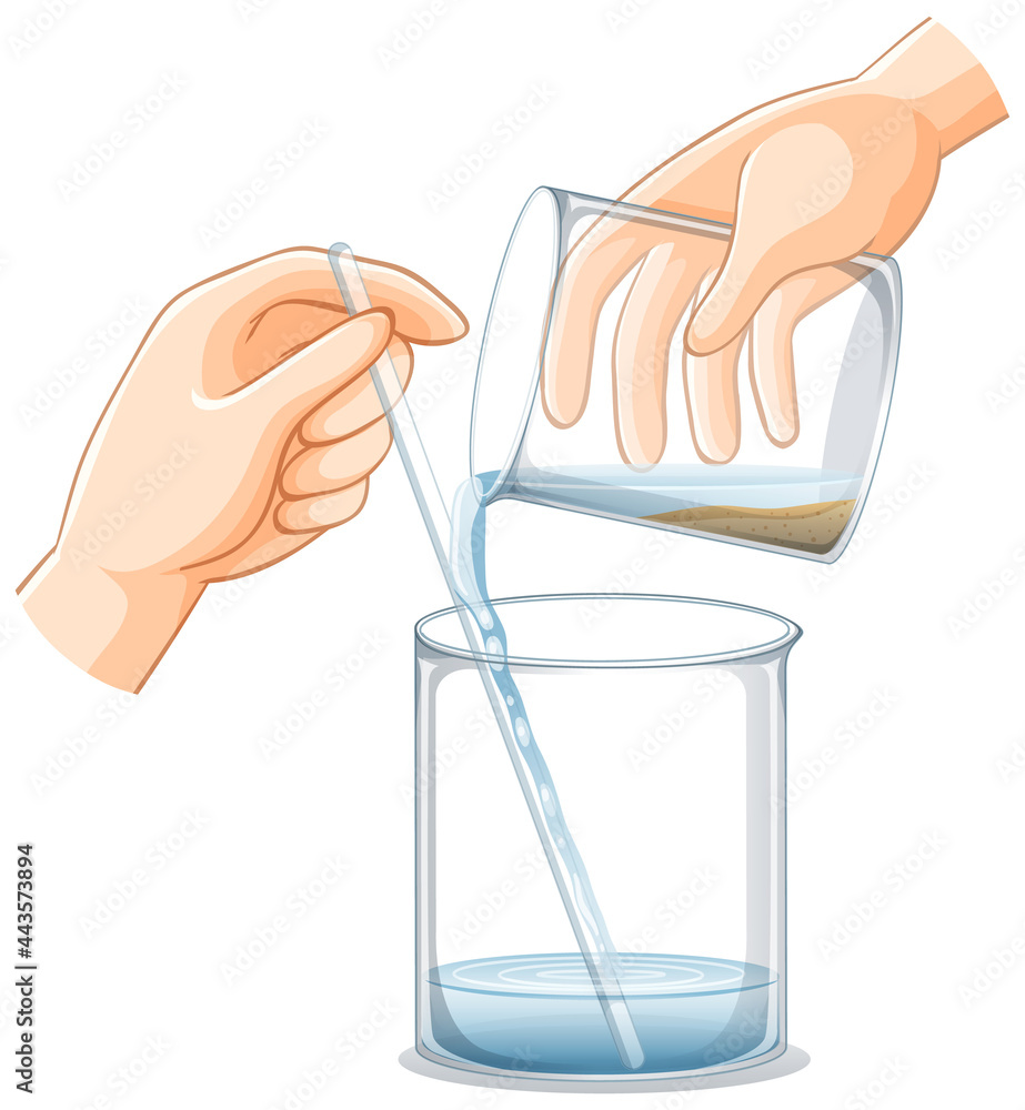 A laboratory equipment with hand using a beaker on white background