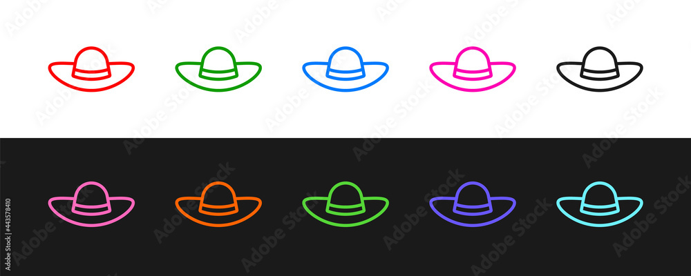 Set line Elegant women hat icon isolated on black and white background. Vector