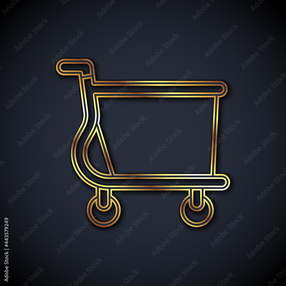 Gold line Shopping cart icon isolated on black background. Online buying concept. Delivery service s