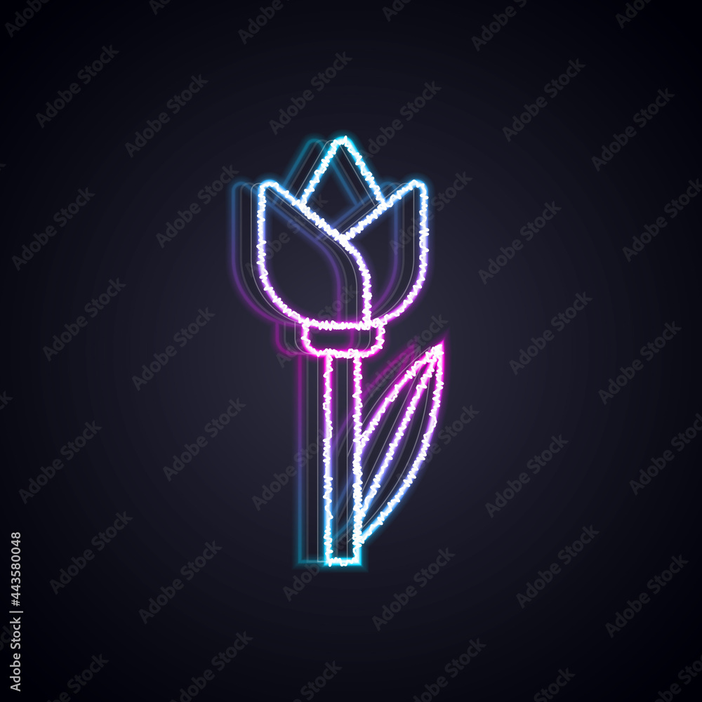 Glowing neon line Flower tulip icon isolated on black background. Vector