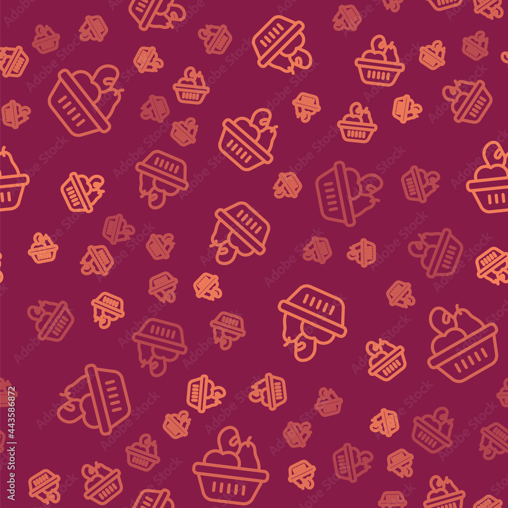 Brown line Donation food box icon isolated seamless pattern on red background. Vector