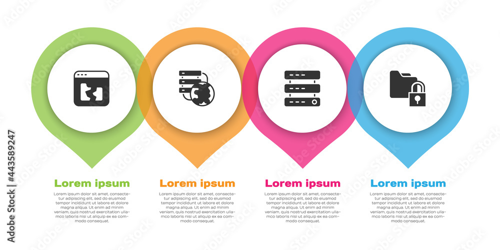 Set Broken file, Network cloud connection, Server, Data, Web Hosting and Folder and lock. Business i