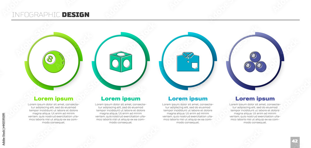 设置台球、粉笔、保龄球衫和。商业信息图模板。矢量