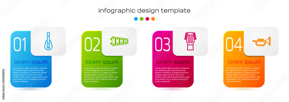 Set line Guitar, Xylophone, and Trumpet. Business infographic template. Vector