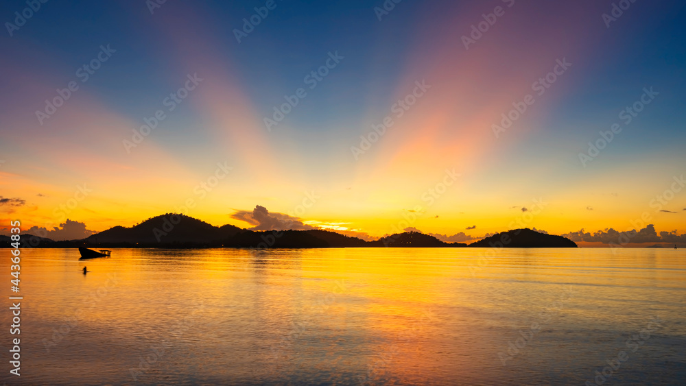 Majestic sunset or sunrise landscape Amazing light of nature cloudscape sky and Clouds moving away r