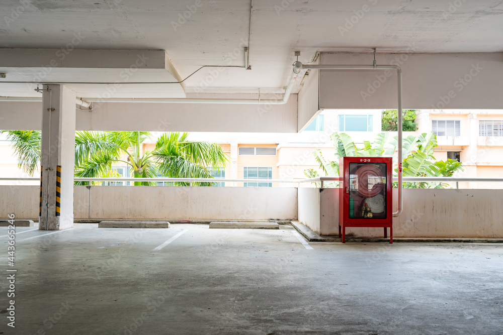 Parking garage department store interior Empty parking lot or garage interior Business building offi