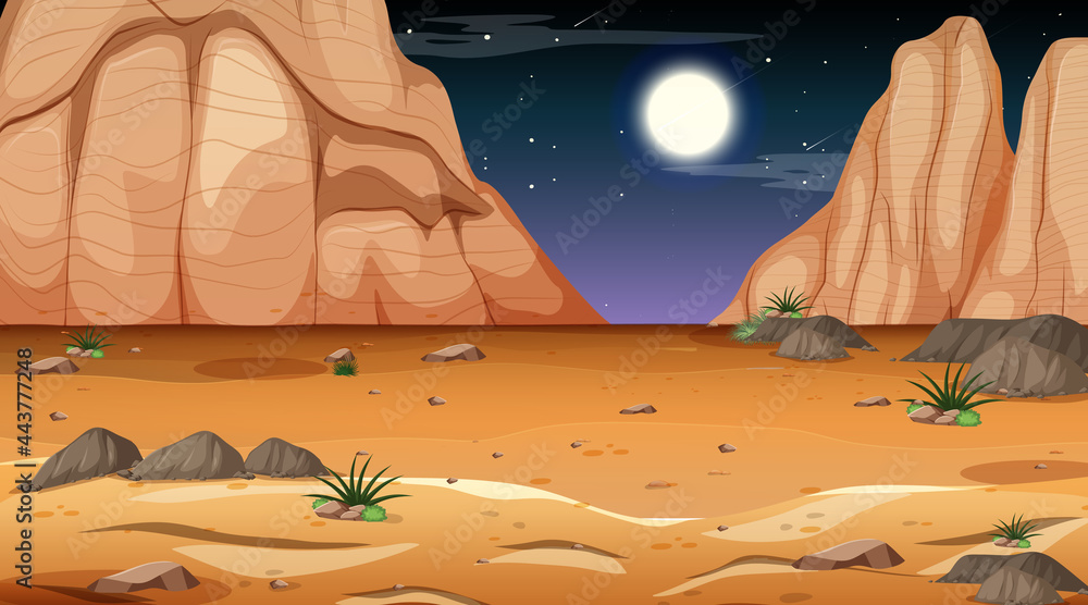 Desert forest landscape at night scene