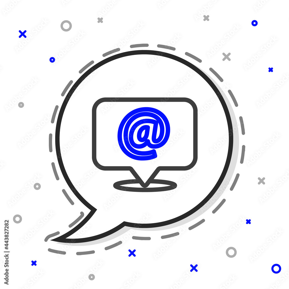 Line Mail and e-mail on speech bubble icon isolated on white background. Envelope symbol e-mail. Ema