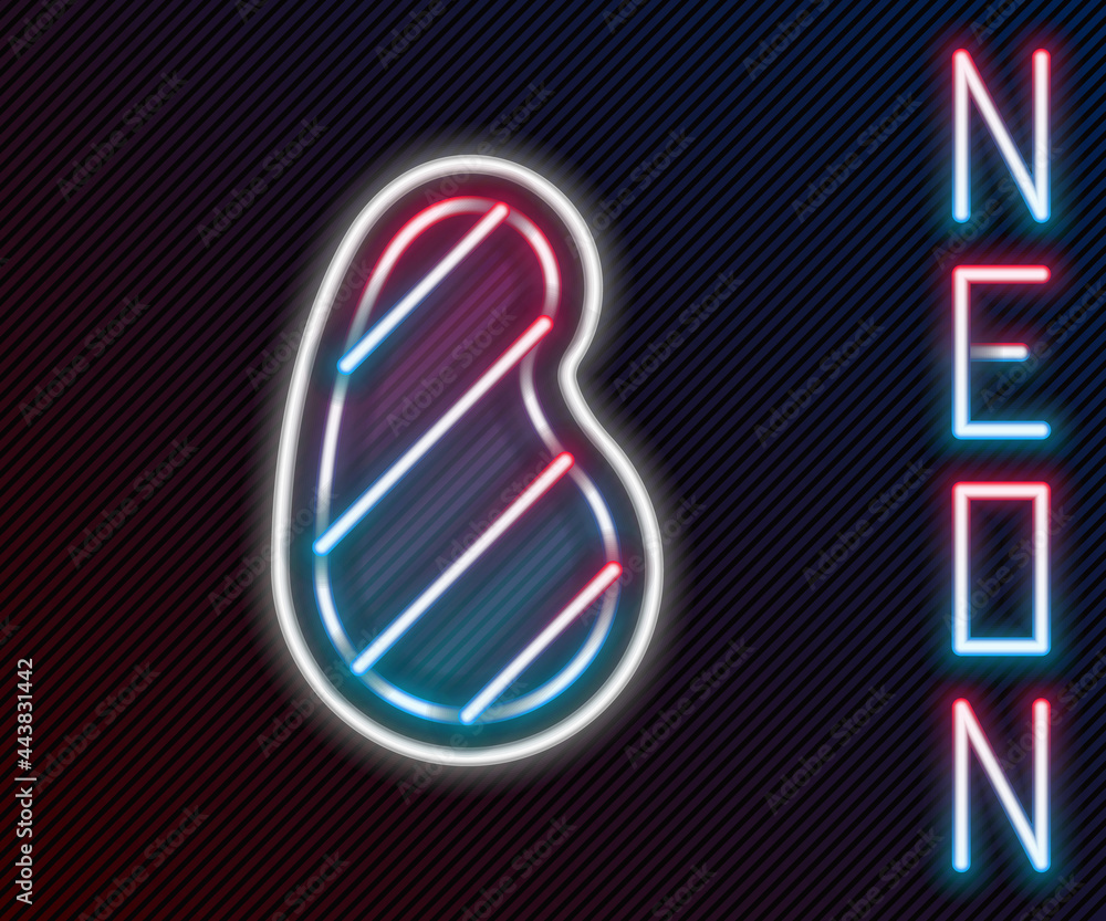 Glowing neon line Steak meat icon isolated on black background. Colorful outline concept. Vector