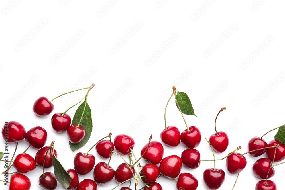 Tasty ripe cherries on white background