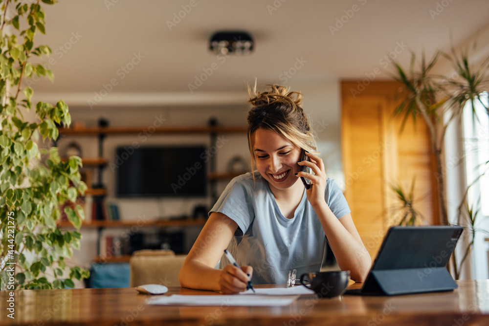 Adult woman, working hard for her company.