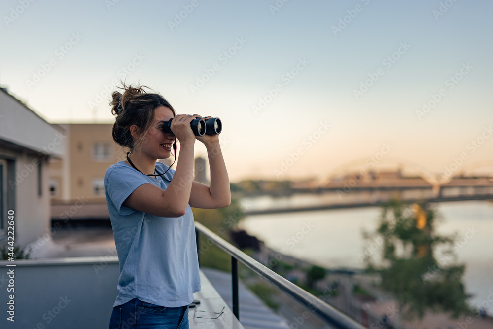 Adult woman, looking the beautiful nature.