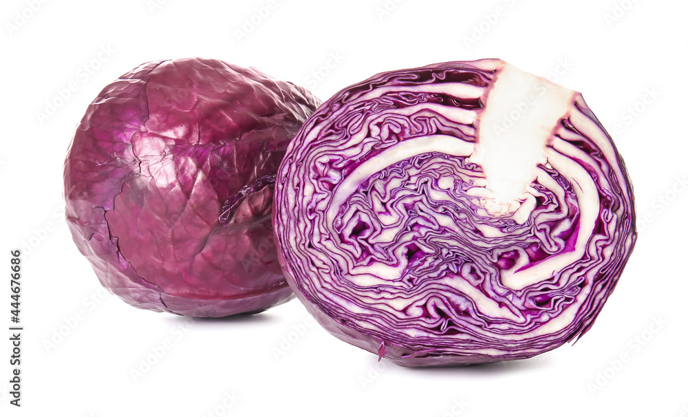 Half of fresh purple cabbage on white background