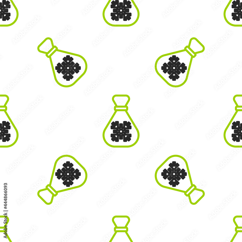 Line Santa Claus bag gift icon isolated seamless pattern on white background. Christmas presents sac