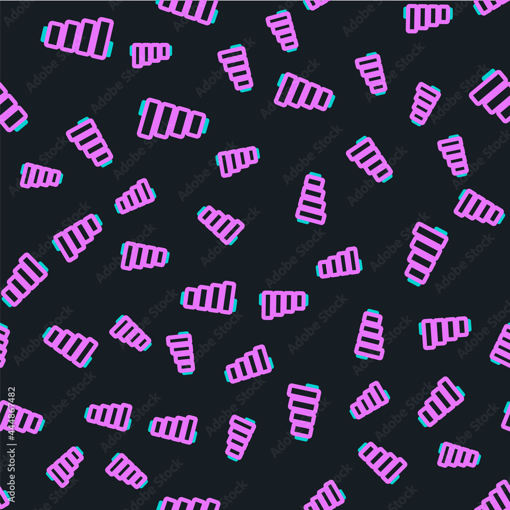 Line Pan flute icon isolated seamless pattern on black background. Traditional peruvian musical inst