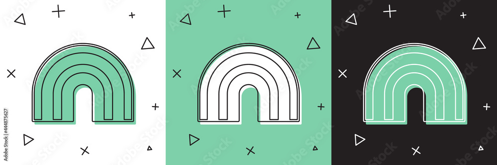 将彩虹图标隔离在白色和绿色、黑色背景上。矢量