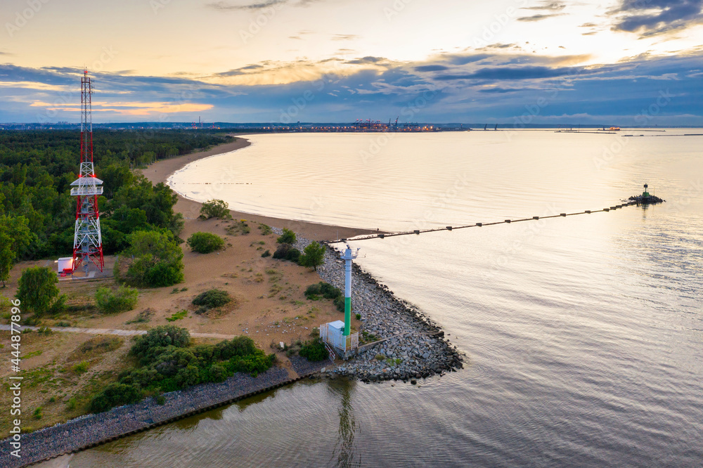 Baltic Sea at the East Breakwater in Gdansk at sunset, Poland