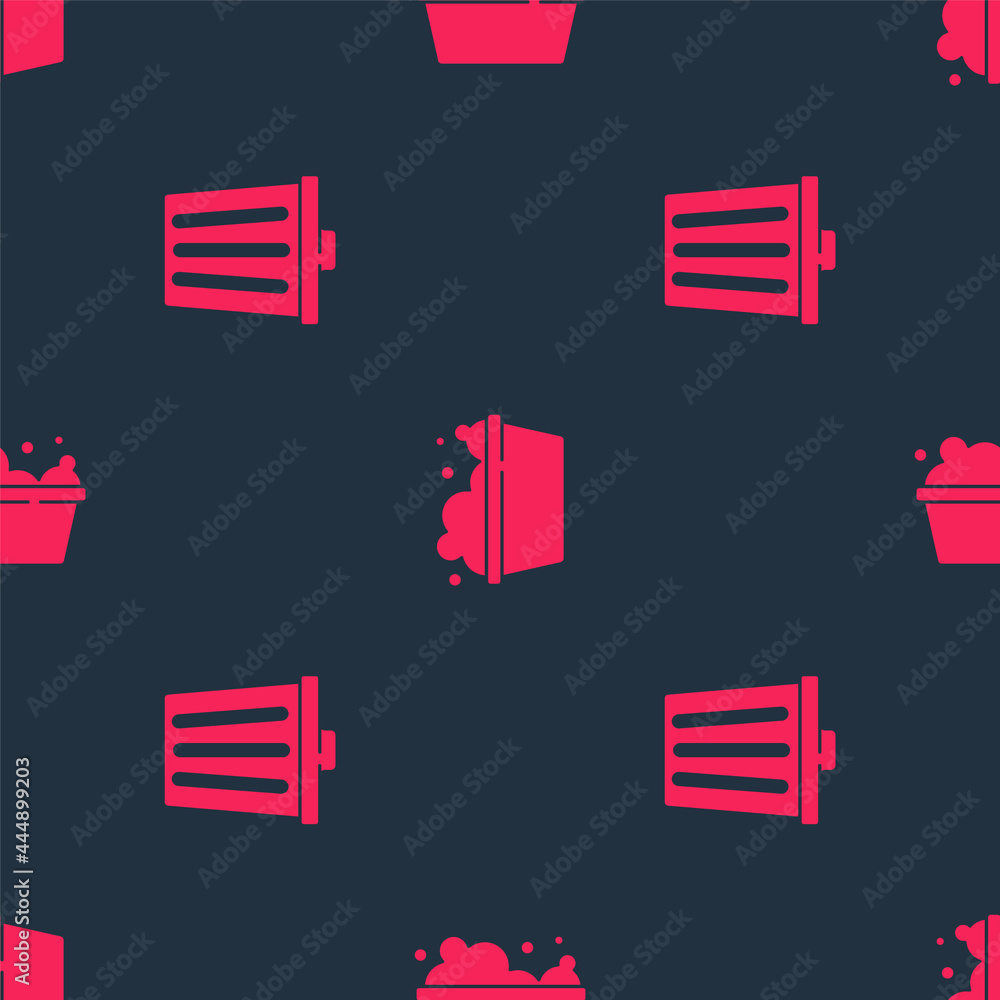 Set Trash can and Basin with soap suds on seamless pattern. Vector