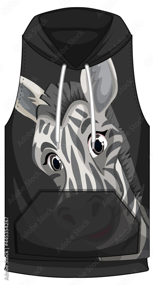 Front of hoodie sleeveless with zebra pattern