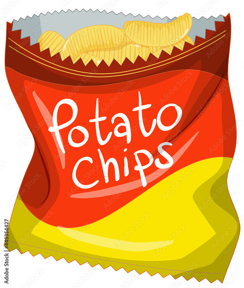 Opened pack of Potato chips isolated