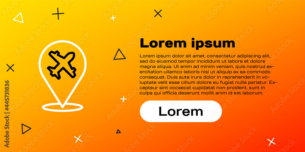 黄色背景上隔离的Line Plane图标。飞行飞机图标。航空公司标志。彩色轮廓