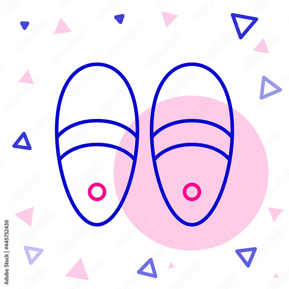 Line Slippers icon isolated on white background. Flip flops sign. Colorful outline concept. Vector