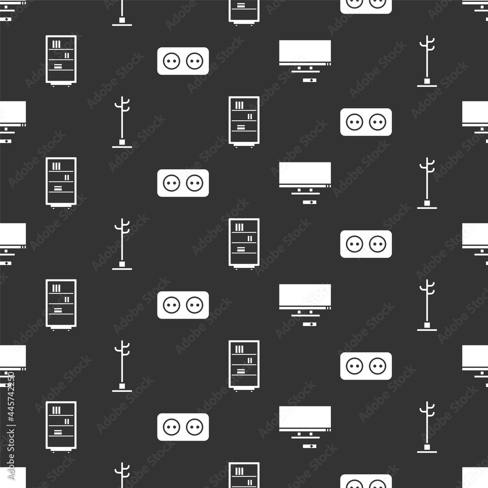 将智能电视、衣帽架、图书馆书架和电源插座设置为无缝图案。Vector