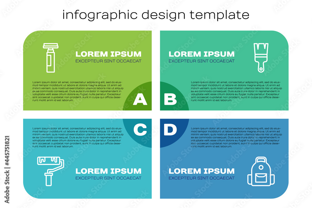 Set line油漆滚筒刷，记号笔，学校背包和。商业信息图模板。Vector