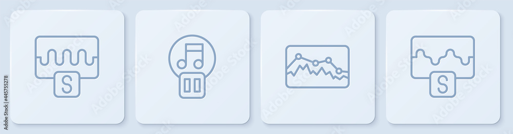 设置线路音乐波形均衡器、暂停按钮和白色方形按钮。矢量