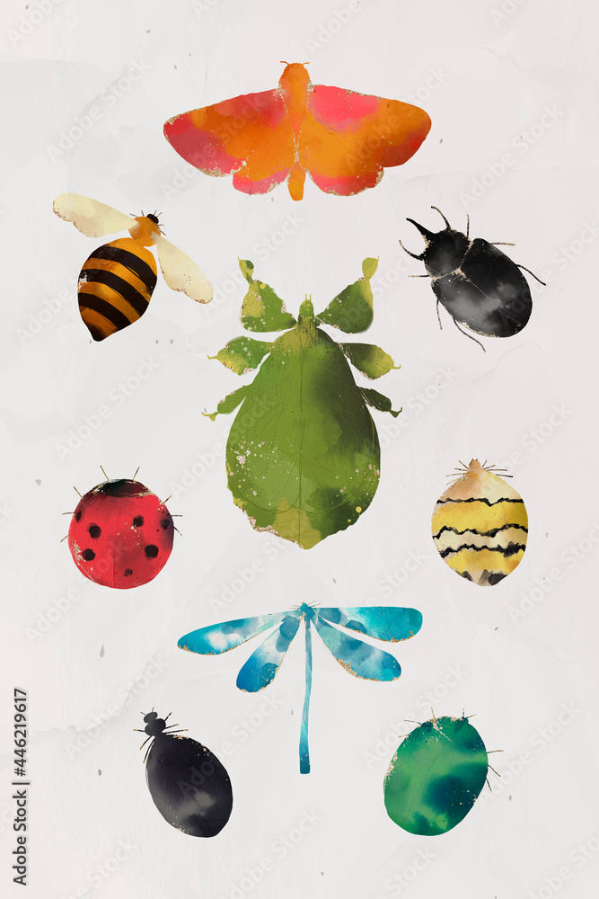 Insects watercolor collection vector