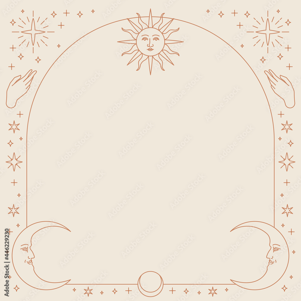 Celestial icons vector square frame on beige