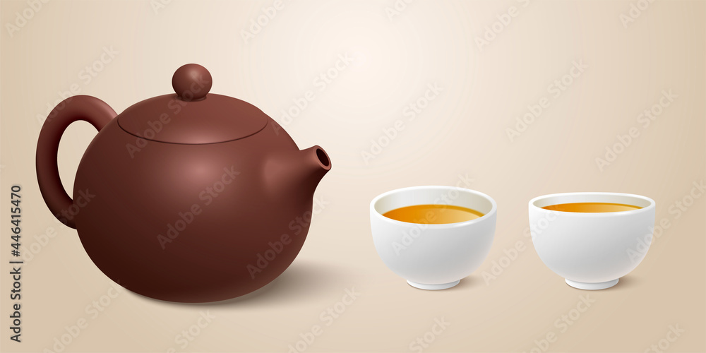 3d Chinese teapot and teacups