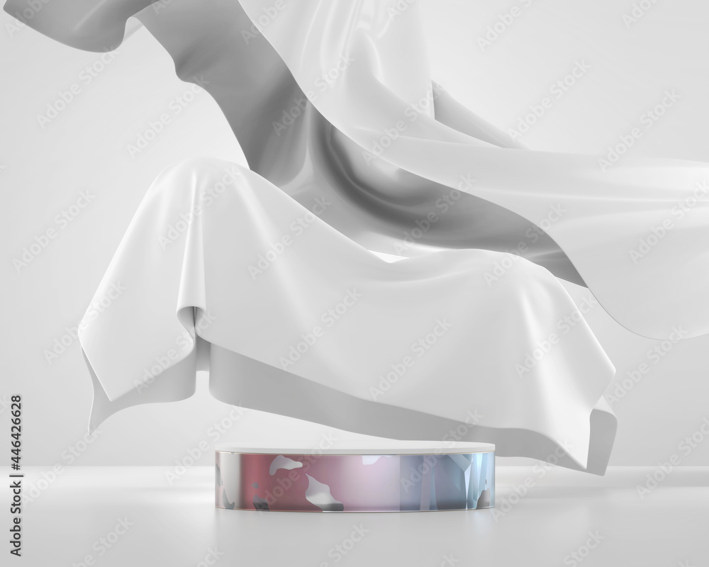 Abstract White Podium Platform For Product Display with Cloth Showcase 3D Rendering