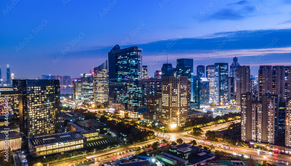 中国杭州现代城市建筑景观航拍夜景