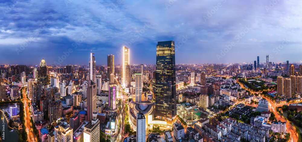 航拍中国盐城城市建筑景观夜景