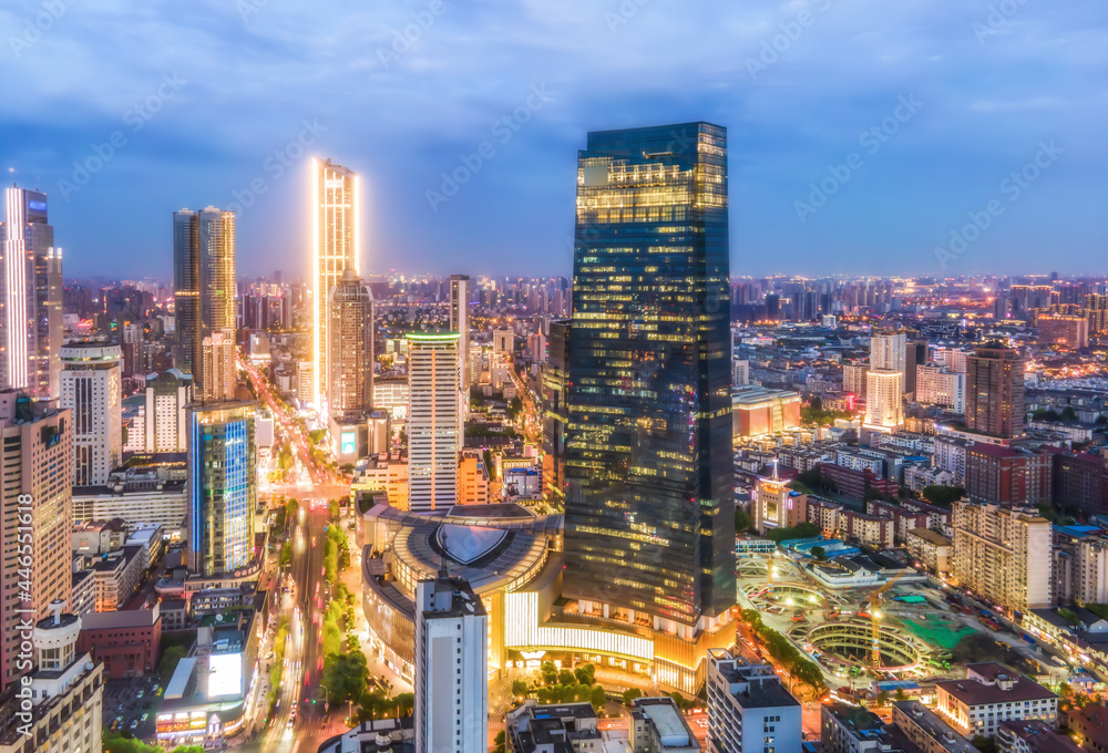 Aerial photography China Yancheng city architectural landscape night view