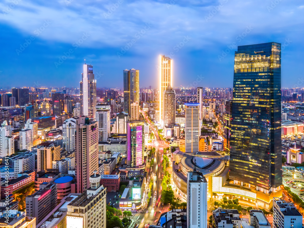 Aerial photography China Yancheng city architectural landscape night view