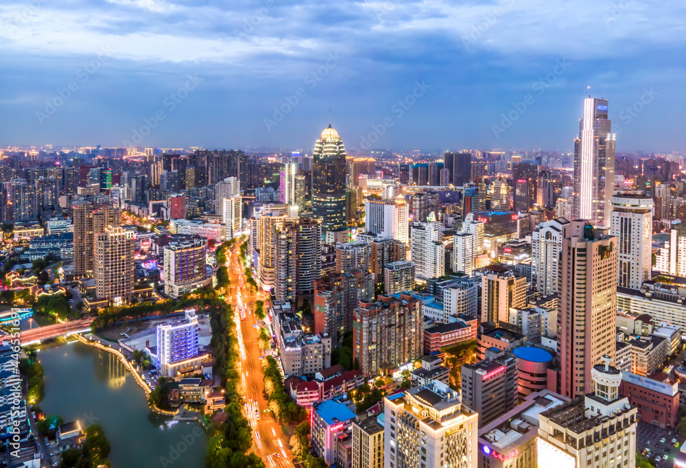 Aerial photography China Yancheng city architectural landscape night view