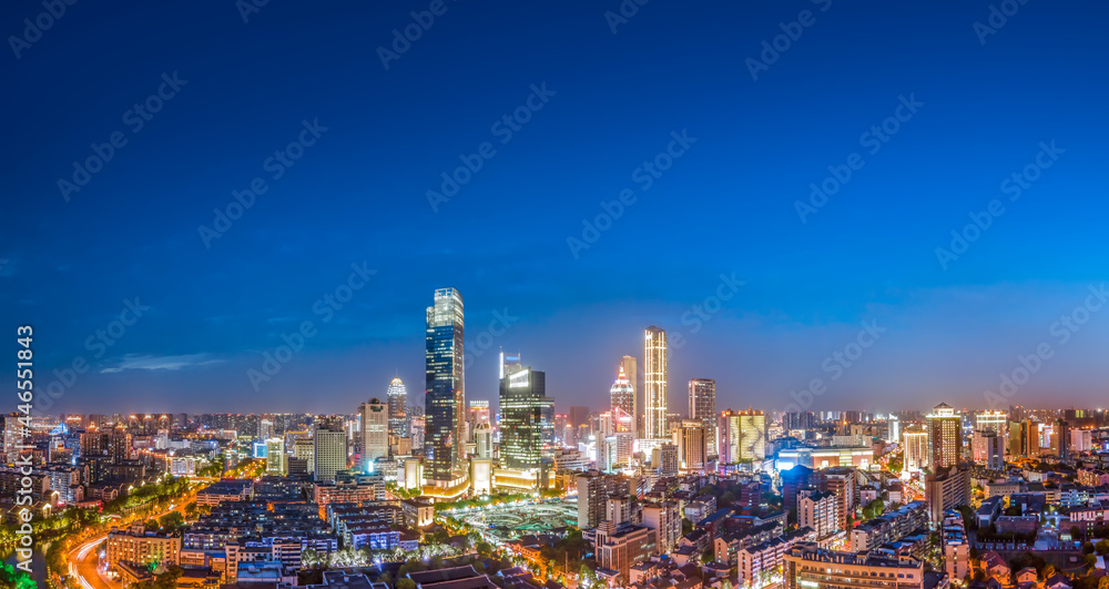 航拍中国盐城城市建筑景观夜景