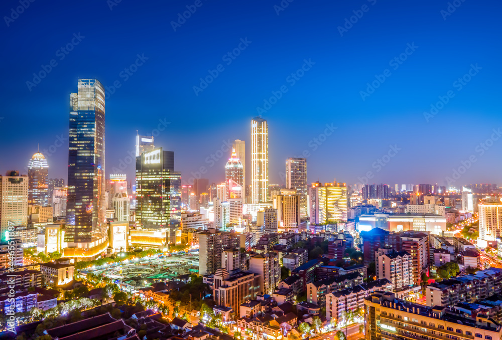 航拍中国盐城城市建筑景观夜景