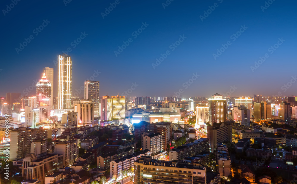 航拍中国盐城城市建筑景观夜景