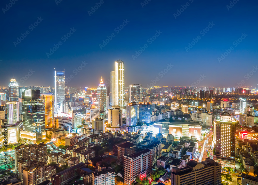 航拍中国盐城城市建筑景观夜景