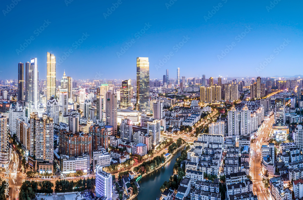 Aerial photography China Yancheng city architectural landscape night view