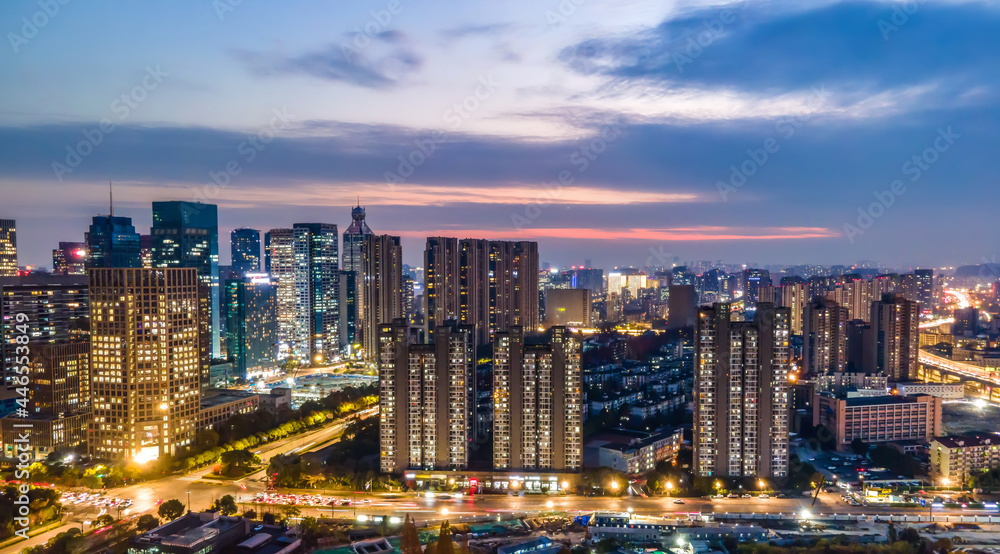 中国杭州现代城市建筑景观航拍夜景